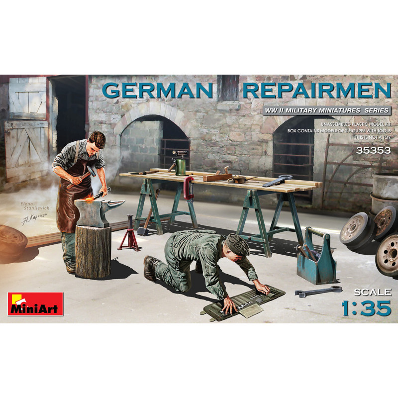  GERMAN REPAIRMEN with workbench and assorted tools