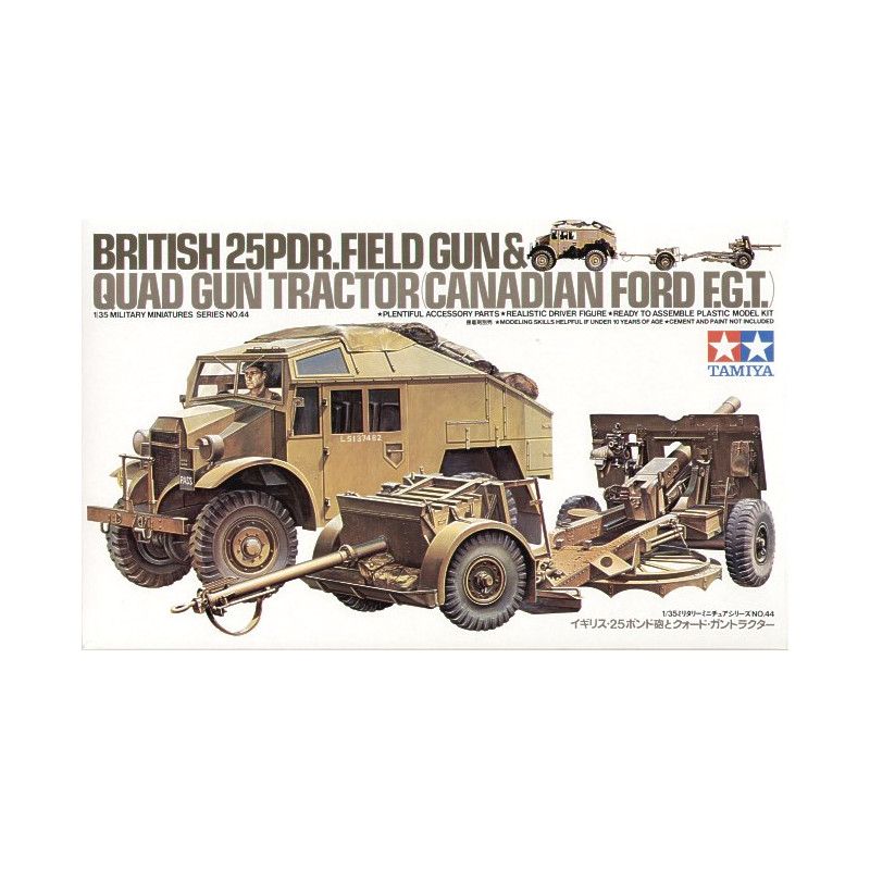 Ford Quad Gun Tractor, British 25Pdr gun, limber and driver figure