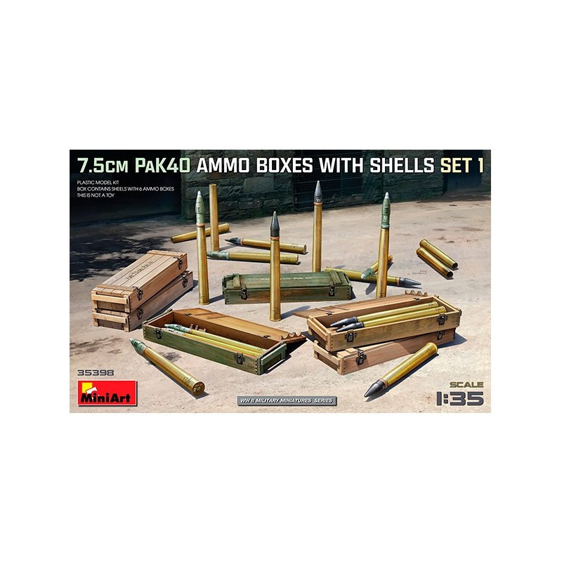 Accesorios 7.5cm Pak40 Ammo Boxes With Shells Set 1 1/35
