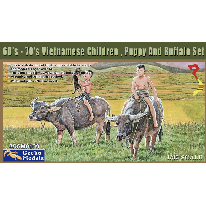 60's-70's Vietnamese Children, Puppy and Buffalo